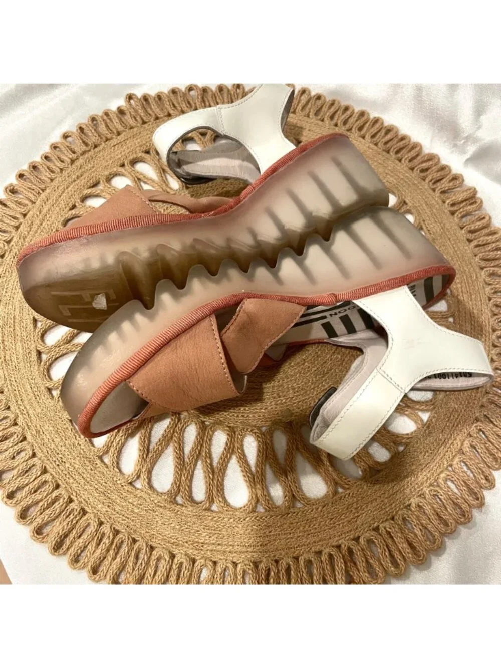 Fly London Bace Platform Wedge Sandal Pink White Leather Size EU 38 Artsy Chic